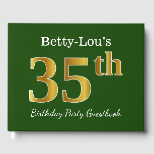 Green, Faux Gold 35th Birthday Party + Custom Name Guest Book