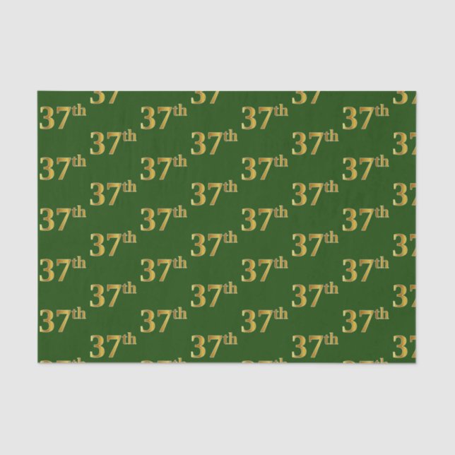 Green, Faux Gold 37th (Thirty-Seventh) Event Tissue Paper (Front)