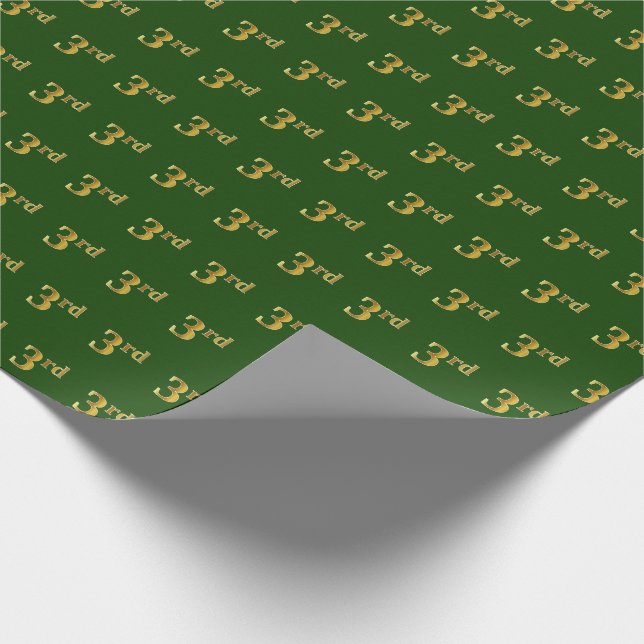 Green, Faux Gold 3rd (Third) Event Wrapping Paper (Corner)