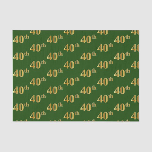 Green, Faux Gold 40th (Fortieth) Event Tissue Paper (Front)
