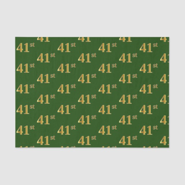 Green, Faux Gold 41st (Forty-First) Event Tissue Paper (Front)