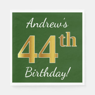 Green, Faux Gold 44th Birthday + Custom Name Napkin