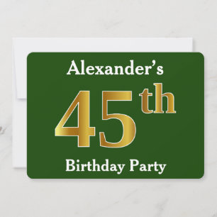 Green, Faux Gold 45th Birthday Party + Custom Name Invitation