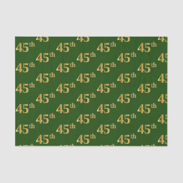 Green, Faux Gold 45th (Forty-Fifth) Event Tissue Paper (Front)