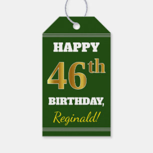 Green, Faux Gold 46th Birthday + Custom Name Gift Tags