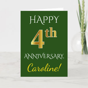 Green, Faux Gold 4th Wedding Anniversary + Name Card