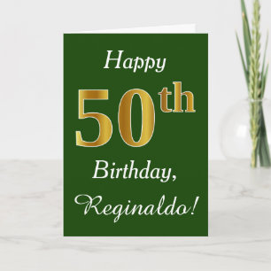 Green, Faux Gold 50th Birthday + Custom Name Card