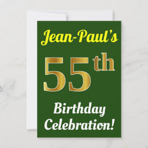 Green, Faux Gold 55th Birthday Celebration + Name Invitation