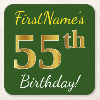Green, Faux Gold 55th Birthday + Custom Name