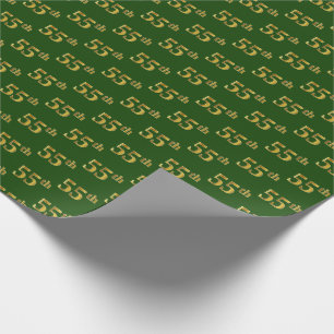 Green, Faux Gold 55th (Fifty-Fifth) Event Wrapping Paper