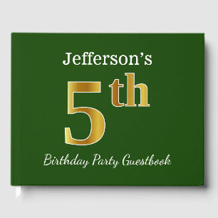 Green, Faux Gold 5th Birthday Party + Custom Name Guest Book