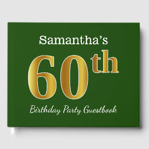 Green, Faux Gold 60th Birthday Party + Custom Name Guest Book