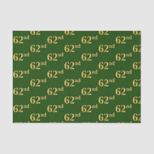 Green, Faux Gold 62nd (Sixty-Second) Event Tissue Paper (Front)