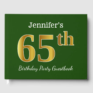 Green, Faux Gold 65th Birthday Party + Custom Name Guest Book