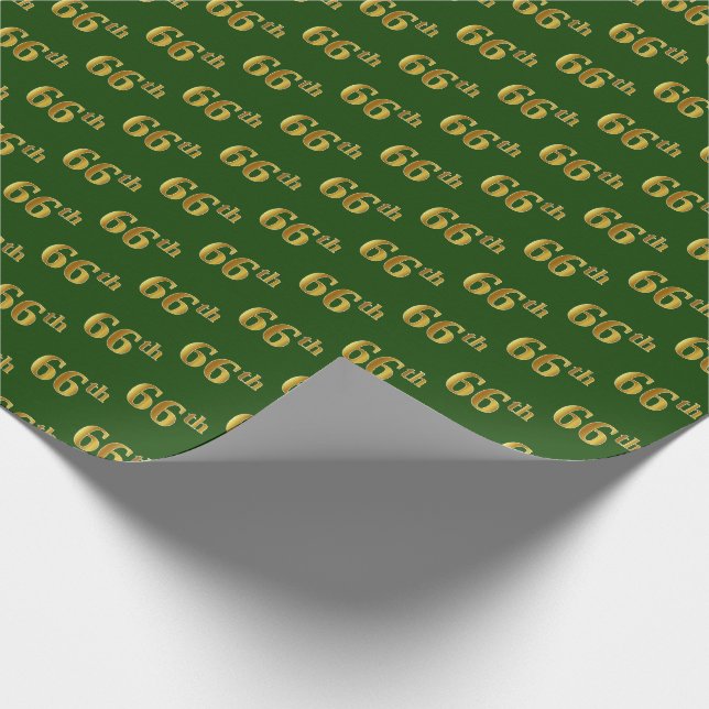 Green, Faux Gold 66th (Sixty-Sixth) Event Wrapping Paper (Corner)