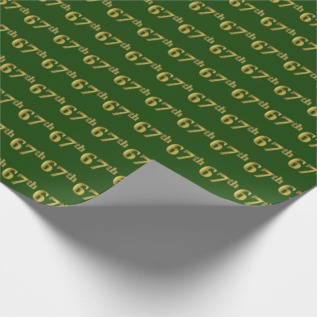 Green, Faux Gold 67th (Sixty-Seventh) Event Wrapping Paper (Corner)