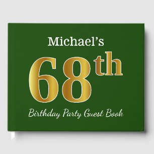 Green, Faux Gold 68th Birthday Party + Custom Name Guest Book