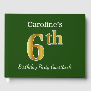 Green, Faux Gold 6th Birthday Party + Custom Name Guest Book