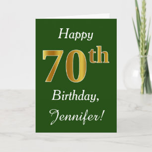 Green, Faux Gold 70th Birthday + Custom Name Card