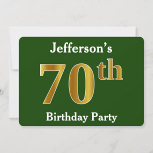 Green, Faux Gold 70th Birthday Party + Custom Name Invitation