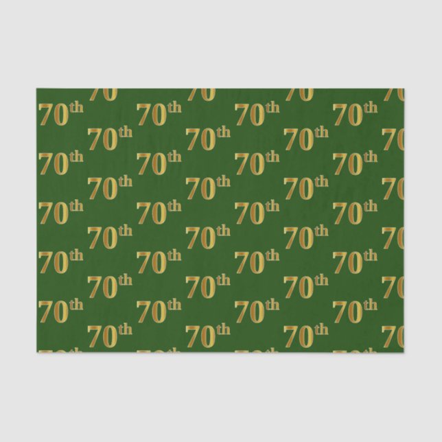 Green, Faux Gold 70th (Seventieth) Event Tissue Paper (Front)