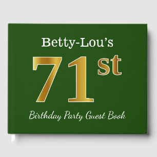 Green, Faux Gold 71st Birthday Party + Custom Name Guest Book