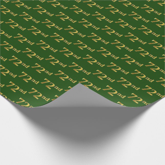 Green, Faux Gold 72nd (Seventy-Second) Event Wrapping Paper (Corner)