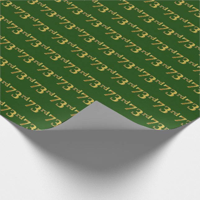 Green, Faux Gold 73rd (Seventy-Third) Event Wrapping Paper (Corner)