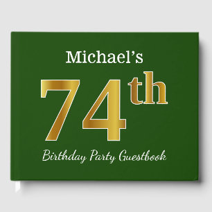 Green, Faux Gold 74th Birthday Party + Custom Name Guest Book