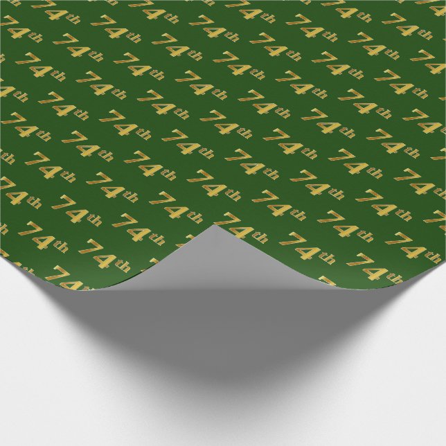Green, Faux Gold 74th (Seventy-Fourth) Event Wrapping Paper (Corner)