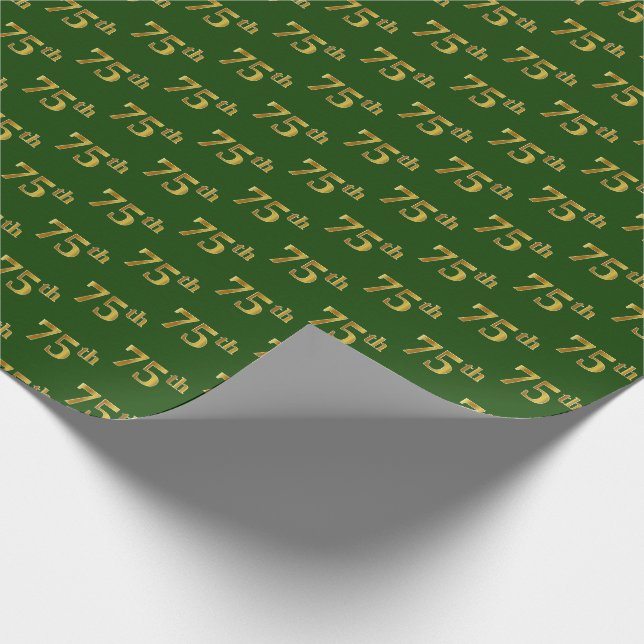Green, Faux Gold 75th (Seventy-Fifth) Event Wrapping Paper (Corner)