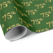 Green, Faux Gold 75th (Seventy-Fifth) Event Wrapping Paper (Roll Corner)