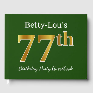 Green, Faux Gold 77th Birthday Party + Custom Name Guest Book