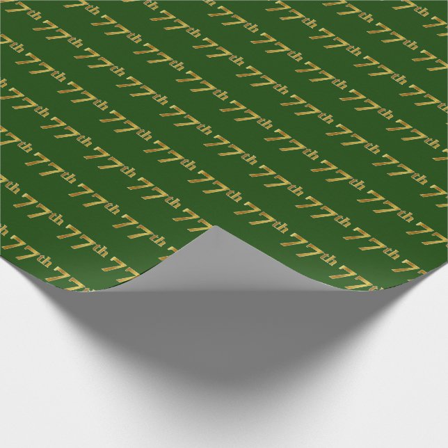Green, Faux Gold 77th (Seventy-Seventh) Event Wrapping Paper (Corner)