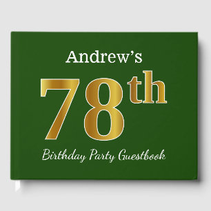 Green, Faux Gold 78th Birthday Party + Custom Name Guest Book
