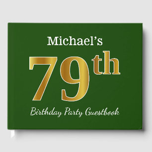 Green, Faux Gold 79th Birthday Party + Custom Name Guest Book