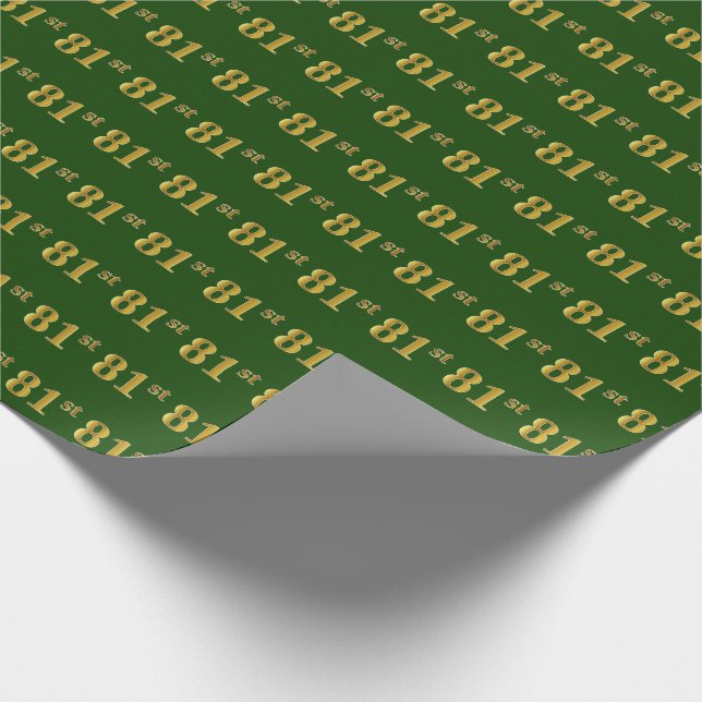 Green, Faux Gold 81st (Eighty-First) Event Wrapping Paper (Corner)