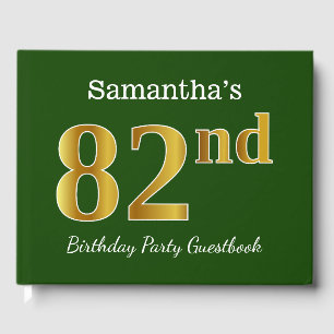 Green, Faux Gold 82nd Birthday Party + Custom Name Guest Book