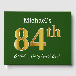 Green, Faux Gold 84th Birthday Party + Custom Name Guest Book