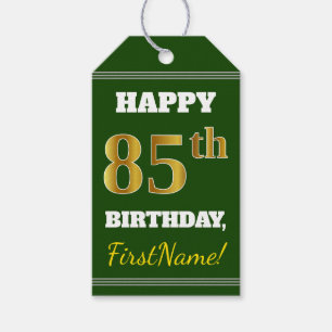 Green, Faux Gold 85th Birthday + Custom Name Gift Tags