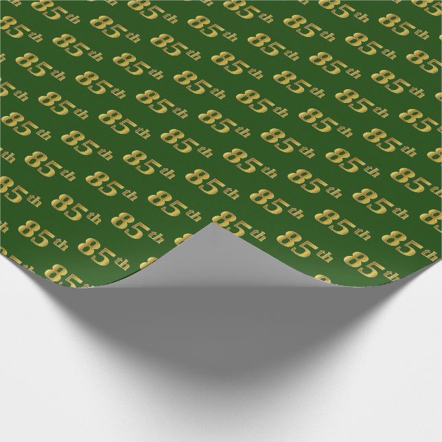 Green, Faux Gold 85th (Eighty-Fifth) Event Wrapping Paper (Corner)