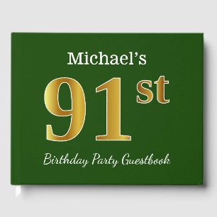 Green, Faux Gold 91st Birthday Party + Custom Name Guest Book