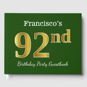 Green, Faux Gold 92nd Birthday Party + Custom Name Guest Book