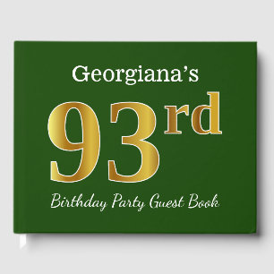 Green, Faux Gold 93rd Birthday Party + Custom Name Guest Book