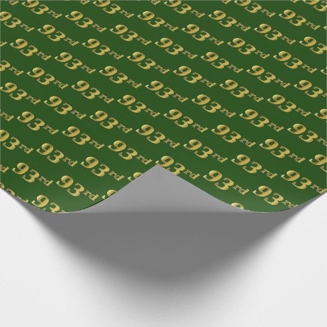 Green, Faux Gold 93rd (Ninety-Third) Event Wrapping Paper (Corner)