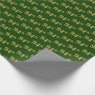 Green, Faux Gold 94th (Ninety-Fourth) Event Wrapping Paper