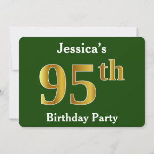Green, Faux Gold 95th Birthday Party + Custom Name Invitation