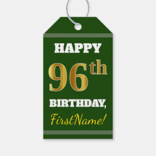Green, Faux Gold 96th Birthday + Custom Name Gift Tags