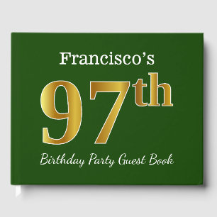 Green, Faux Gold 97th Birthday Party + Custom Name Guest Book