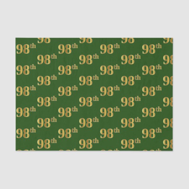 Green, Faux Gold 98th (Ninety-Eighth) Event Tissue Paper (Front)